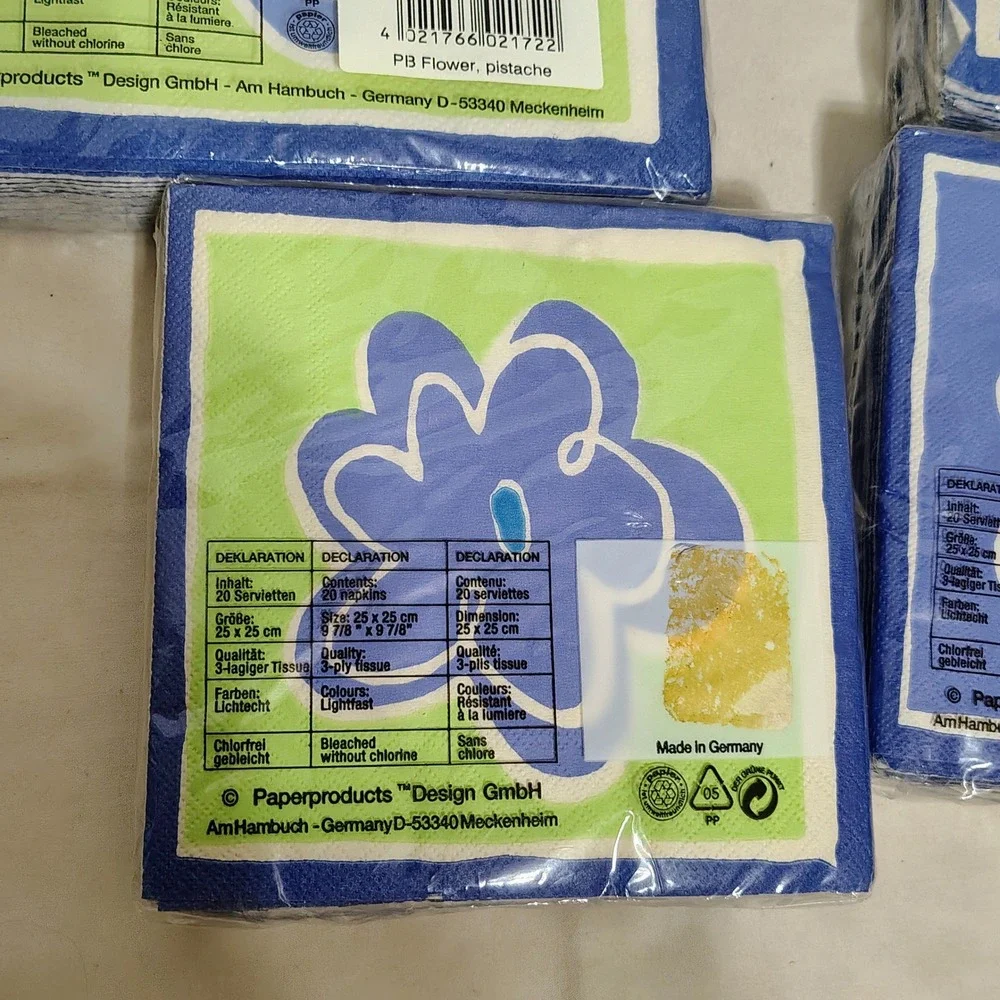 Paperproducts Design PB Flower‎ Napkins Blue Green Pink Set of 4